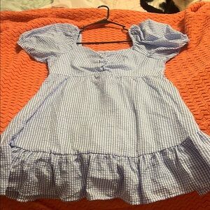 Blue Gingham Puff Sleeve Dress